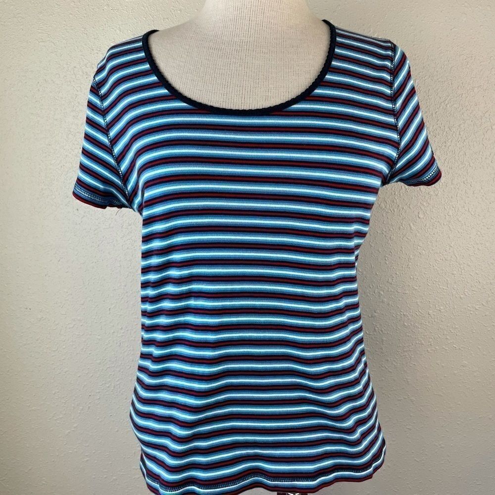 Liz Claiborne Blue Striped Short Sleeve TShirt EUC